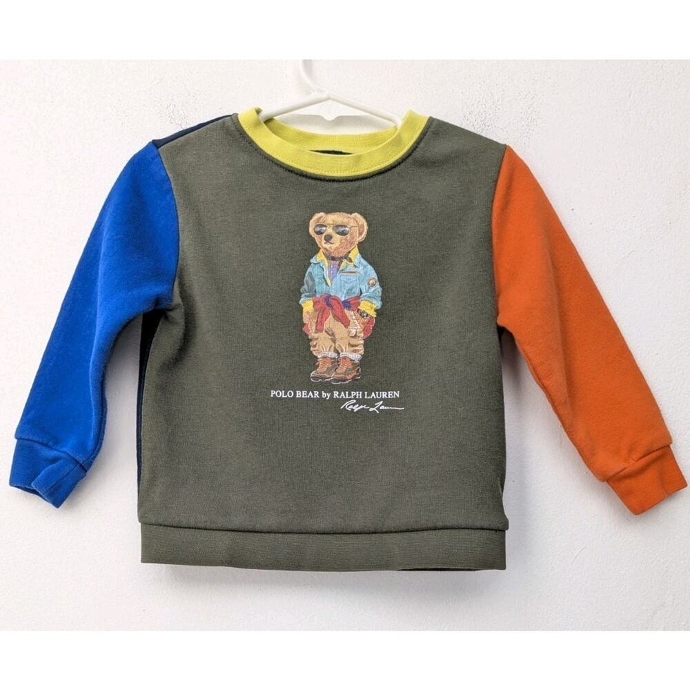 Ralph Lauren Olive Sweatshirt with Blue and Orange Sleeves